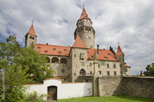 Front view of well preserved gothic castle Bouzov