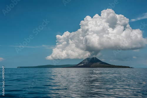 Scenic view of Anak Krakatau volcano with cloud photo