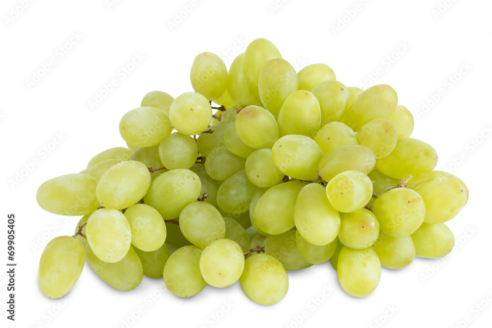 Closeup of big bunch of fresh green table grapes, isolated