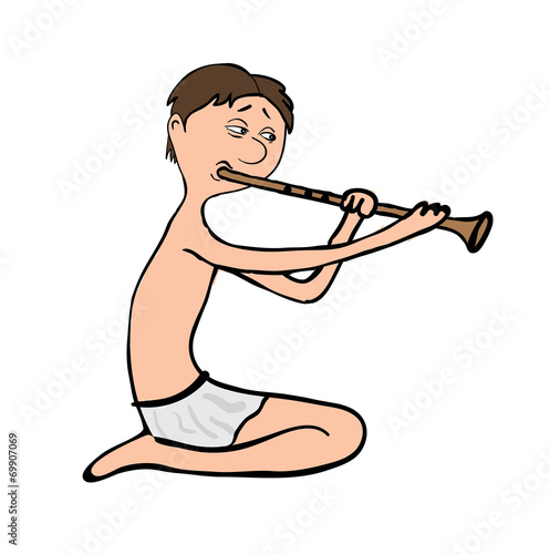 man playing the flute, vector illustration