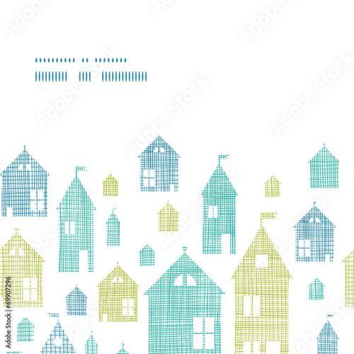 Houses blue green textile texture horizontal frame seamless