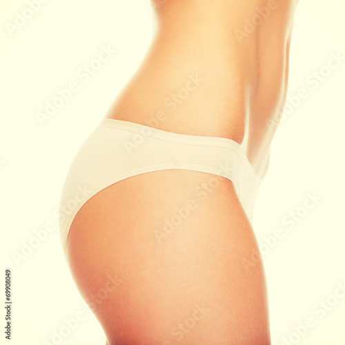 woman in cotton underwear showing slimming concept
