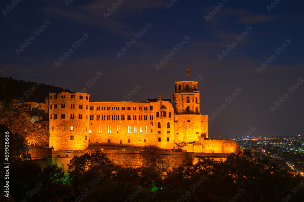 Night view of  the Castle in Heidelberg