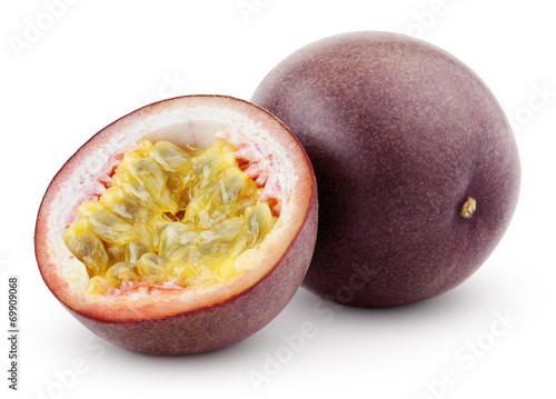Passion fruit with cut isolated on white with clipping path