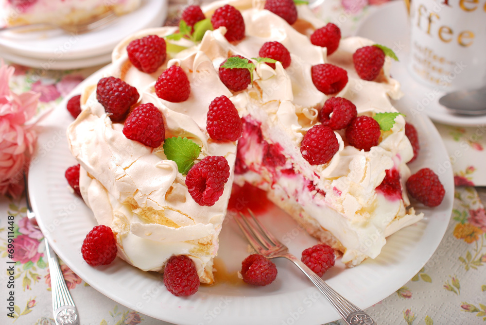 pavlova cake with raspberries pavlova cake with raspberries