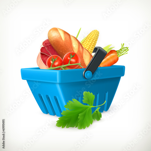 Basket with foods, isolated vector illustration