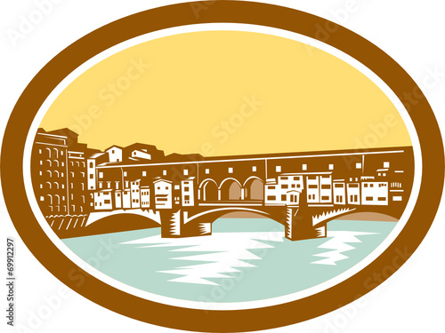 Arch Bridge Ponte Vecchio Florence Woodcut