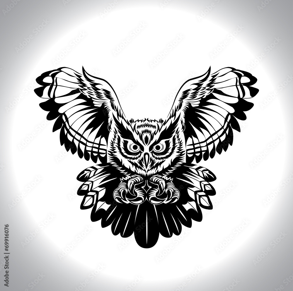Obraz premium black and white drawing owl