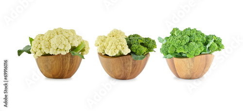 Fresh cauliflower and broccoli on a white background