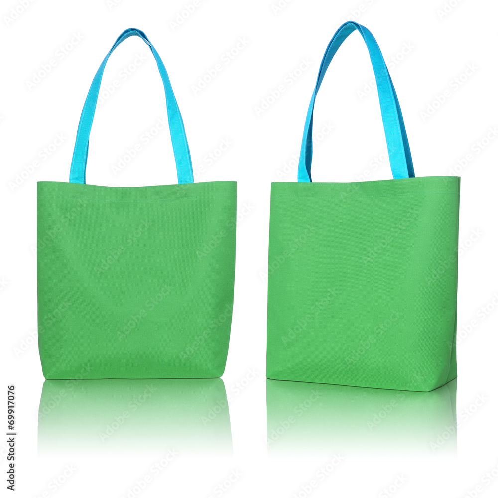 green shopping fabric bag on white background green shopping fabric bag on white background