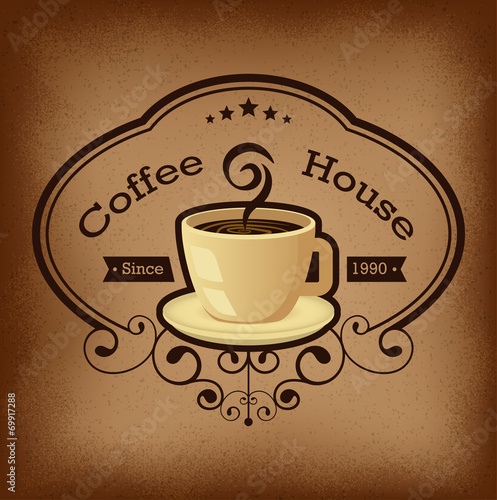 Premium coffee label over vintage background