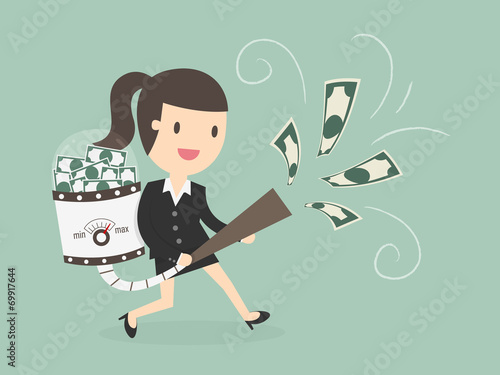 Businessman attracts money with a large Vacuum cleaner
