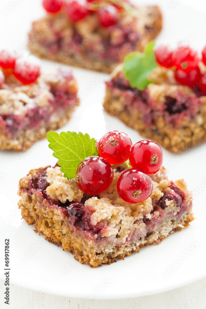 berry tart with fresh redcurrants and mint on plate berry tart with fresh redcurrants and mint on plate