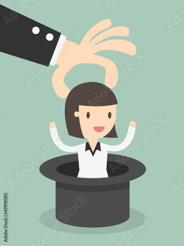 business woman in magic hat