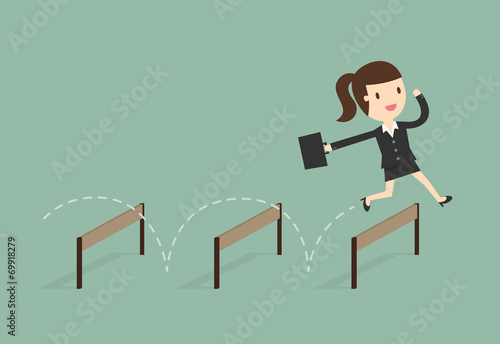 Business woman Jumping Over Hurdle