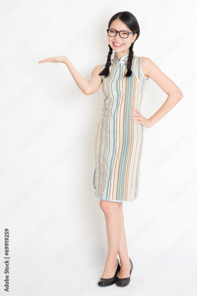 Asian Chinese girl palm holding something