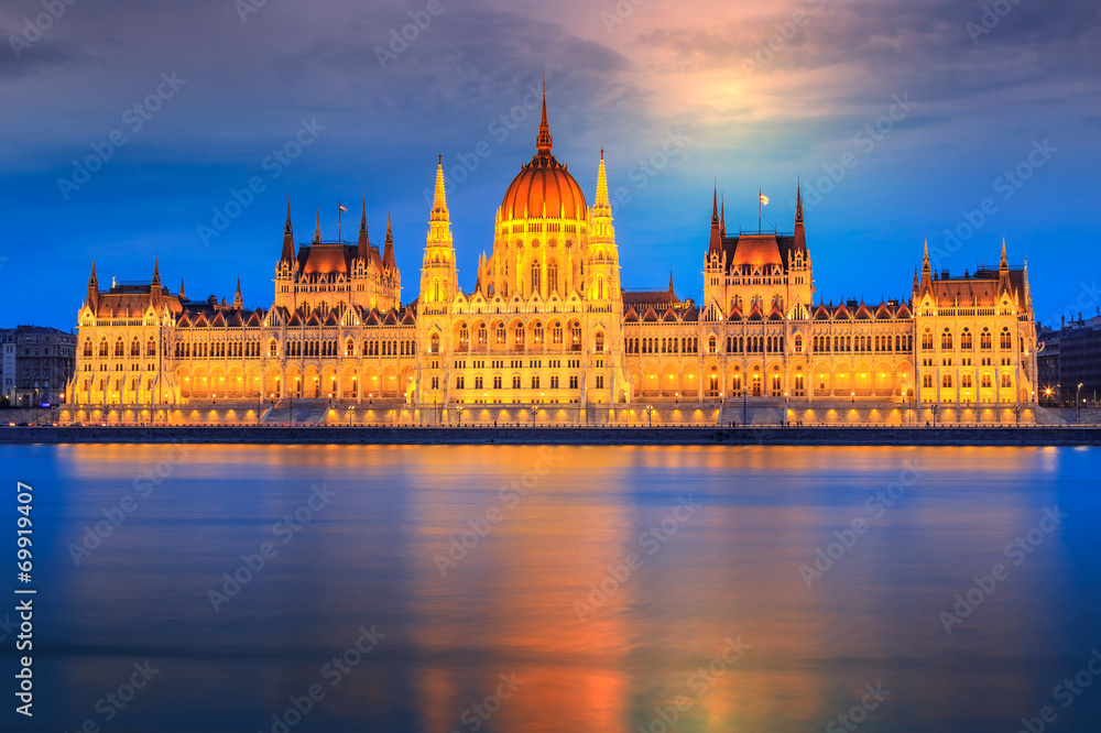 Parliament at night,Budapest cityscape,Hungary,Europe