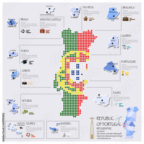 Dot And Flag Map Of Portugal Infographic Design