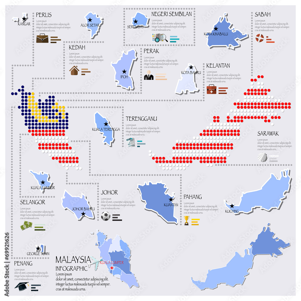 Dot And Flag Map Of Malaysia Infographic Design