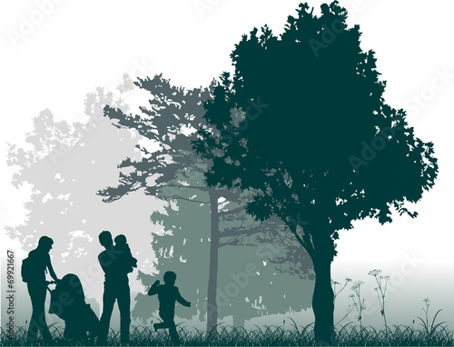 family in green on white background