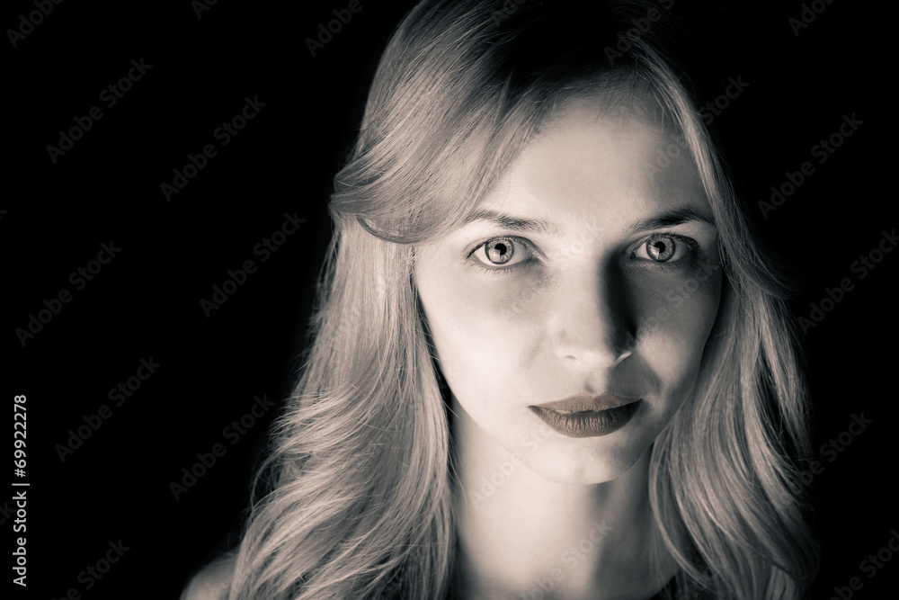 Black and white portrait of a girl isolated Black and white portrait of a girl isolated