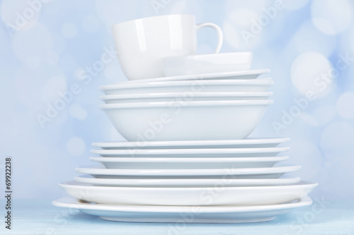 White crockery and kitchen utensils,
