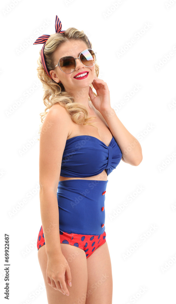 Beautiful girl with pretty smile in pinup style, isolated Beautiful girl with pretty smile in pinup style, isolated