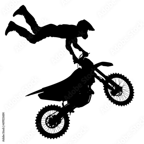 Black silhouettes Motocross rider on a motorcycle.