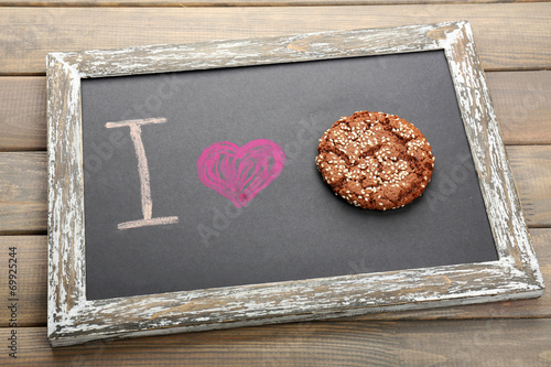 I love cookies written on chalkboard, close-up photo