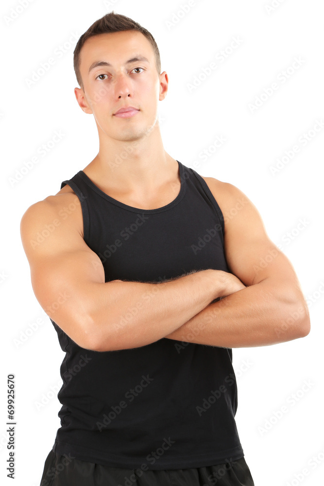 Handsome and strong young man isolated on white Handsome and strong young man isolated on white