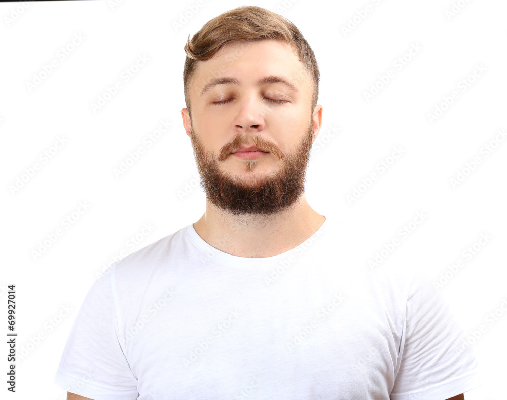 Fototapeta premium Portrait of handsome man with beard isolated on white