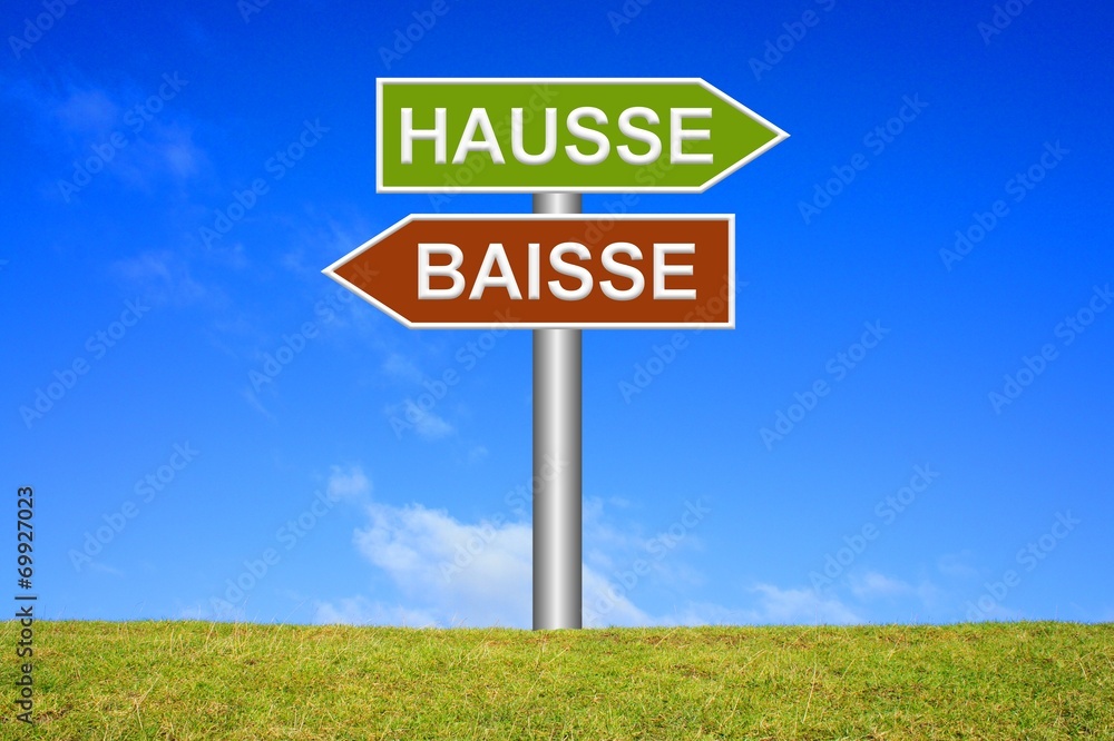 Schild Wegweiser: Hausse / Baisse