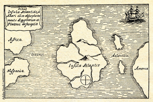 Kircher's map of the Atlantis (south at the top) photo