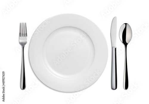 Dinner Plate, Knife,Spoon, and Fork