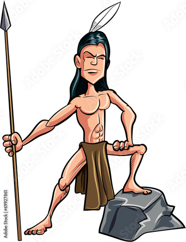 Cartoon American indian brave with a spear