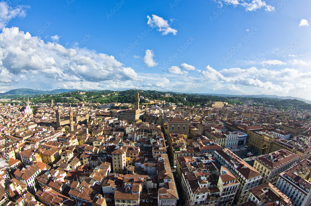 Aerial panoramic view of Florence from a tower, Tuscany