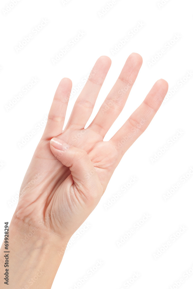 Hand Gesture - Number Four isolated on white Hand Gesture - Number Four isolated on white
