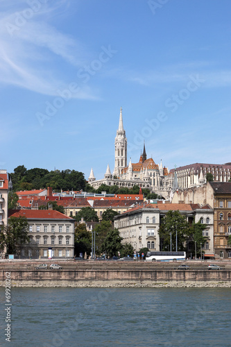 Fisherman bastion and buildings on Danube riverside Budapest