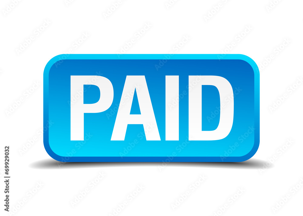 Paid blue 3d realistic square isolated button Paid blue 3d realistic square isolated button