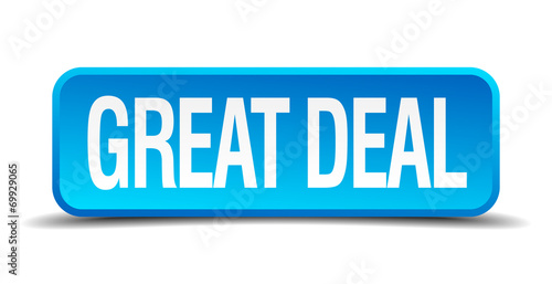 Great deal blue 3d realistic square isolated button