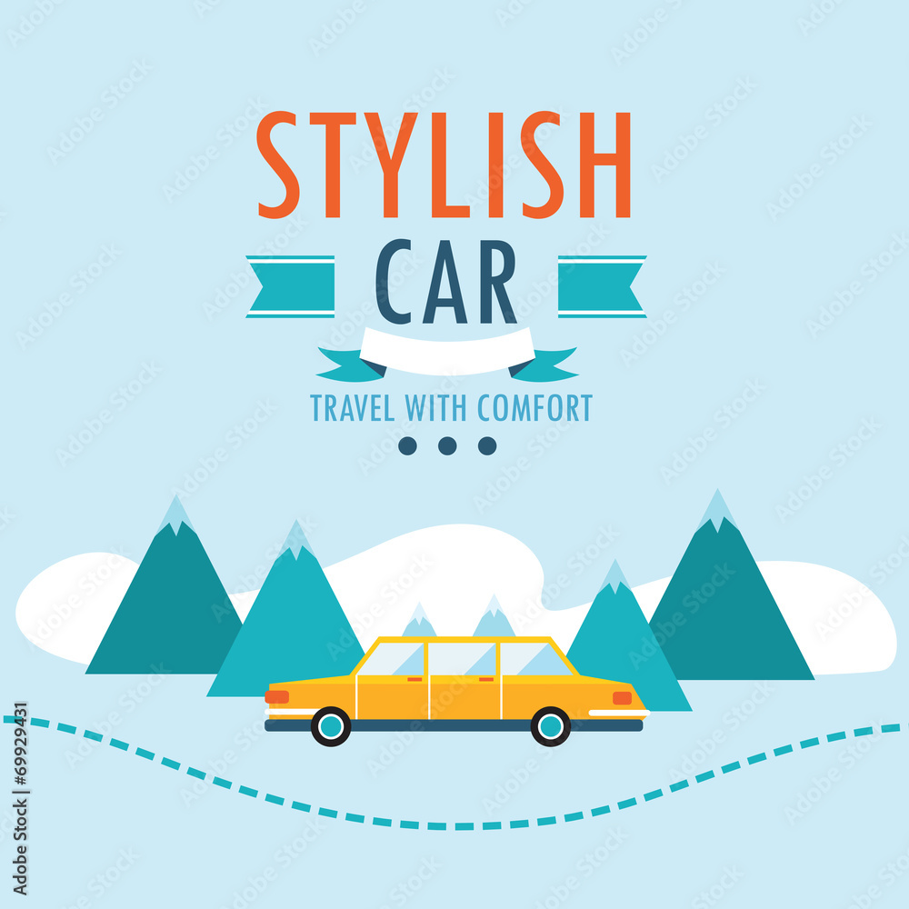 Car on the road.Travel background design template