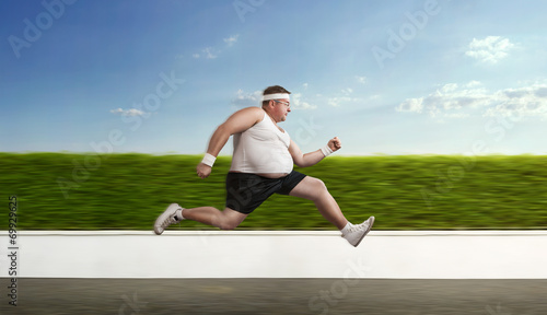 Funny overweight sportsman on the run