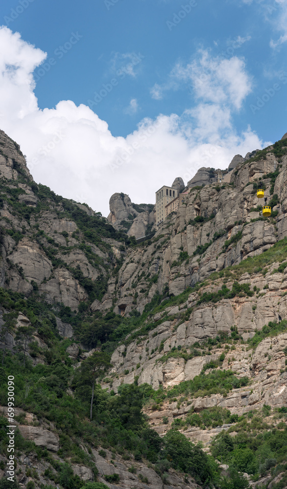 View of Montserrat Abbey and mountains, Barcelona, Catalonia, Sp View of Montserrat Abbey and mountains, Barcelona, Catalonia, Sp