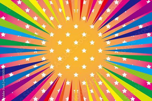 #Background #wallpaper #Vector #Illustration #design #free #free_size #charge_free #colorful #color rainbow,show business,entertainment,party,image 背景素材壁紙（ 星と虹色の放射, 活発な精神）