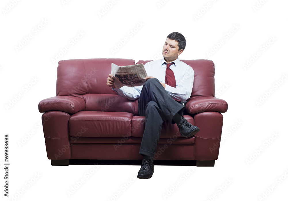Isolated man on a sofa