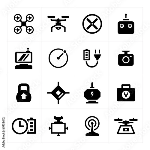 Set icons of quadrocopter, hexacopter, multicopter and drone