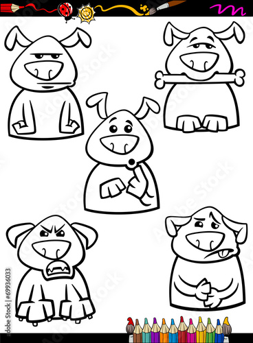 dog emotion set cartoon coloring page