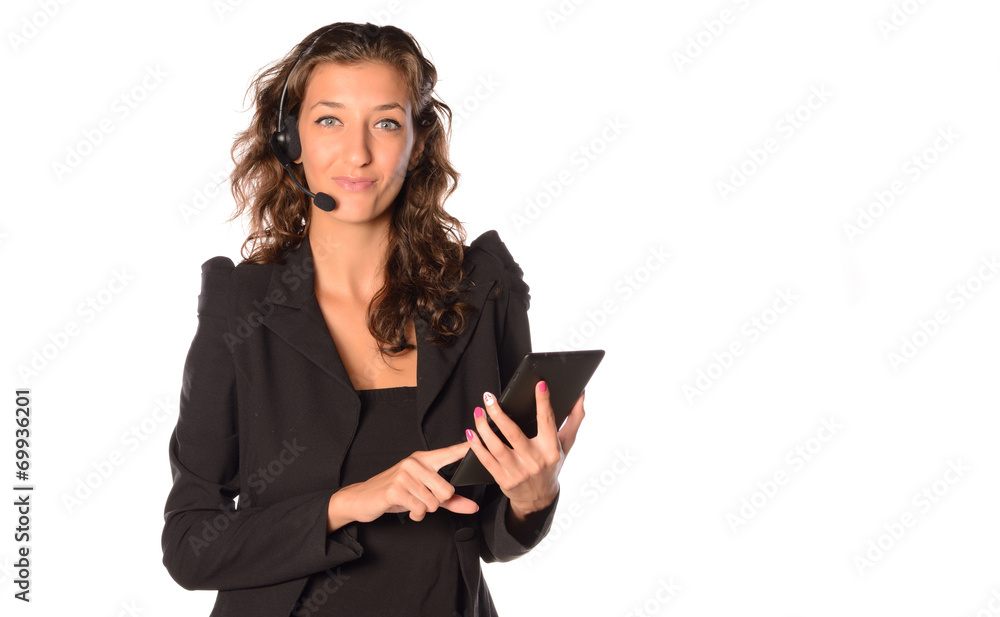 Attractive woman with headphone isolated white background Attractive woman with headphone isolated white background