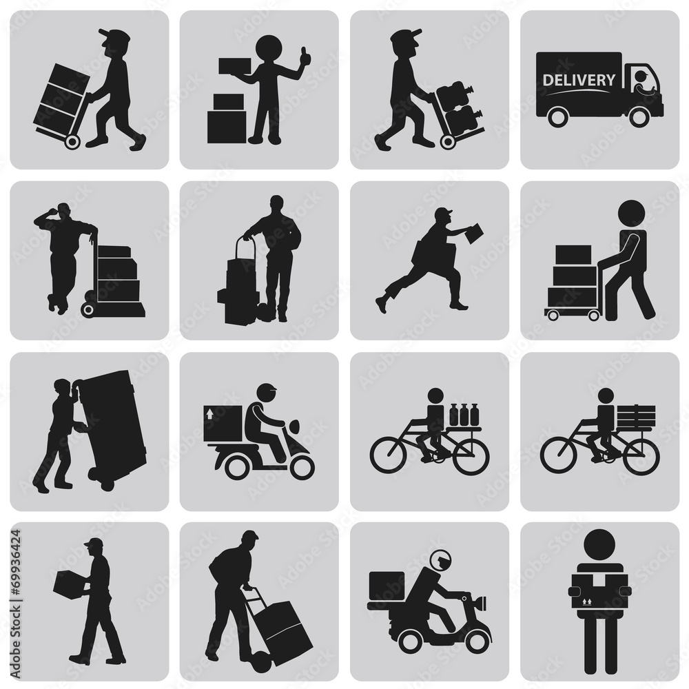 Logistic and Shipping and delivery man black icons set2. Vector Logistic and Shipping and delivery man black icons set2. Vector