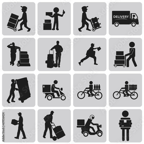 Logistic and Shipping and delivery man black icons set2. Vector